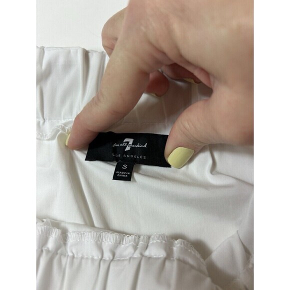 7 For All Mankind Off Shoulder Top White Small Poplin Peasant Tie Wrist - Picture 5 of 12